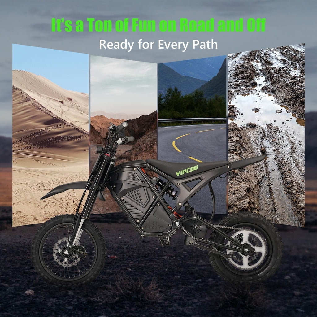 VIPCOO H3 Electric Dirt Bike for Teens Adults,14"/12" Off Road Dirt Bike Fit Age 13+,48V/23Ah Removable Battery Up to 25-43.5Miles,Dual Hydraulic Brakes & Full Suspension E-bike