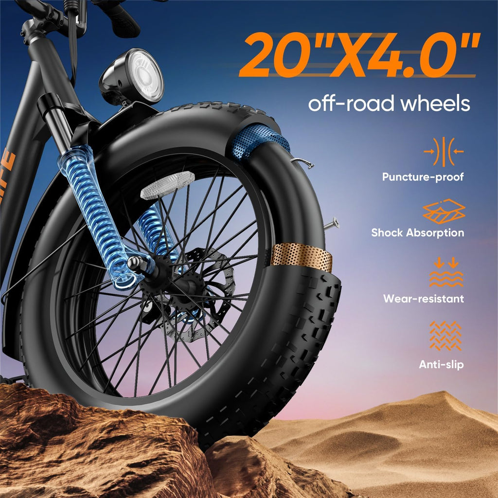 URLIFE 20" x 4.0 Electric Bike, Fat Tire E-Bike with 48V 15.6Ah Removable Battery, Colorful LCD Display, 7 Speed, Up to 110km, Electric Mountain Bike with Front Suspension for Adults