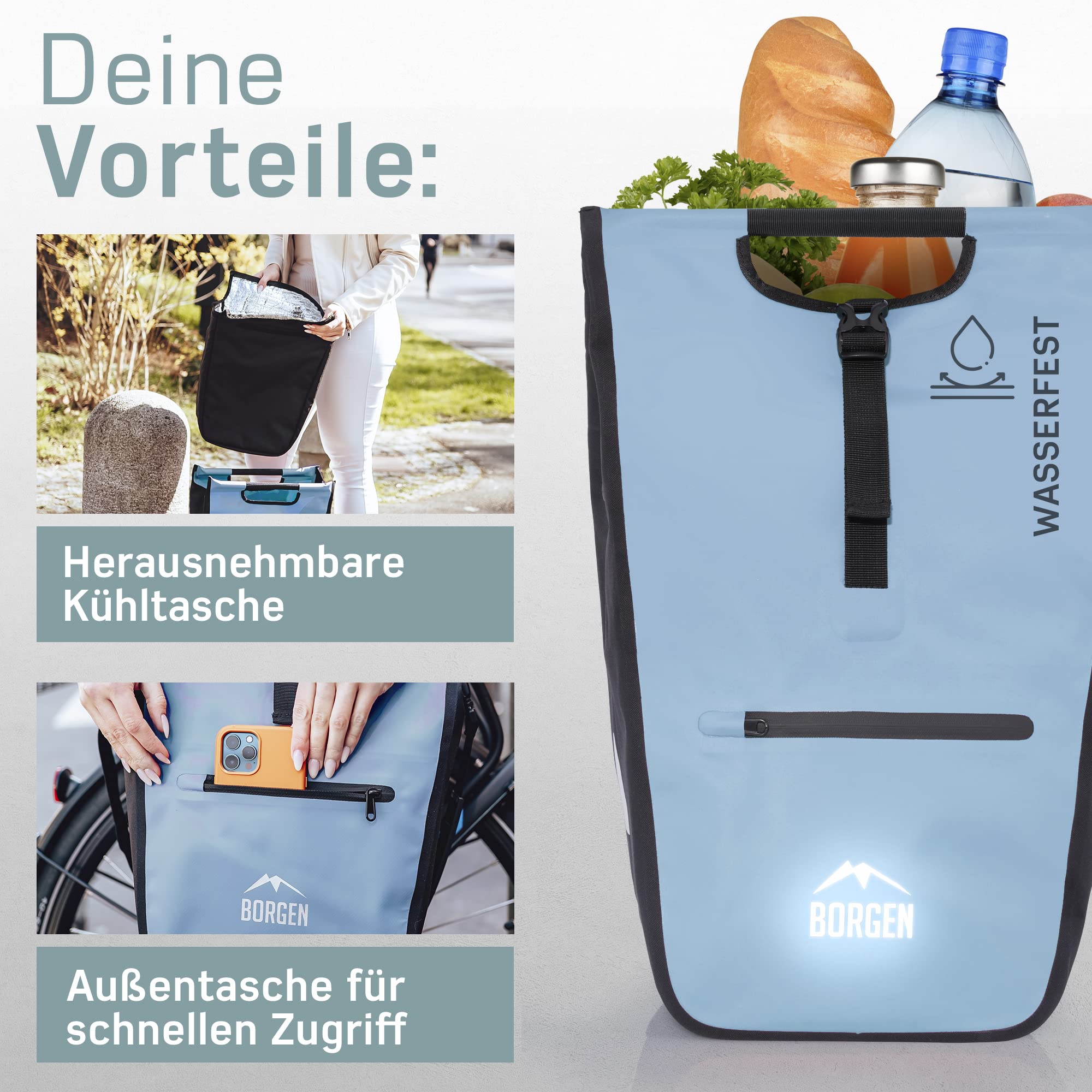 Borgen Bicycle Shopping Luggage Rack Bag - 23L with Removable Cooling Insert - Usable as Bicycle and Carrier Bag