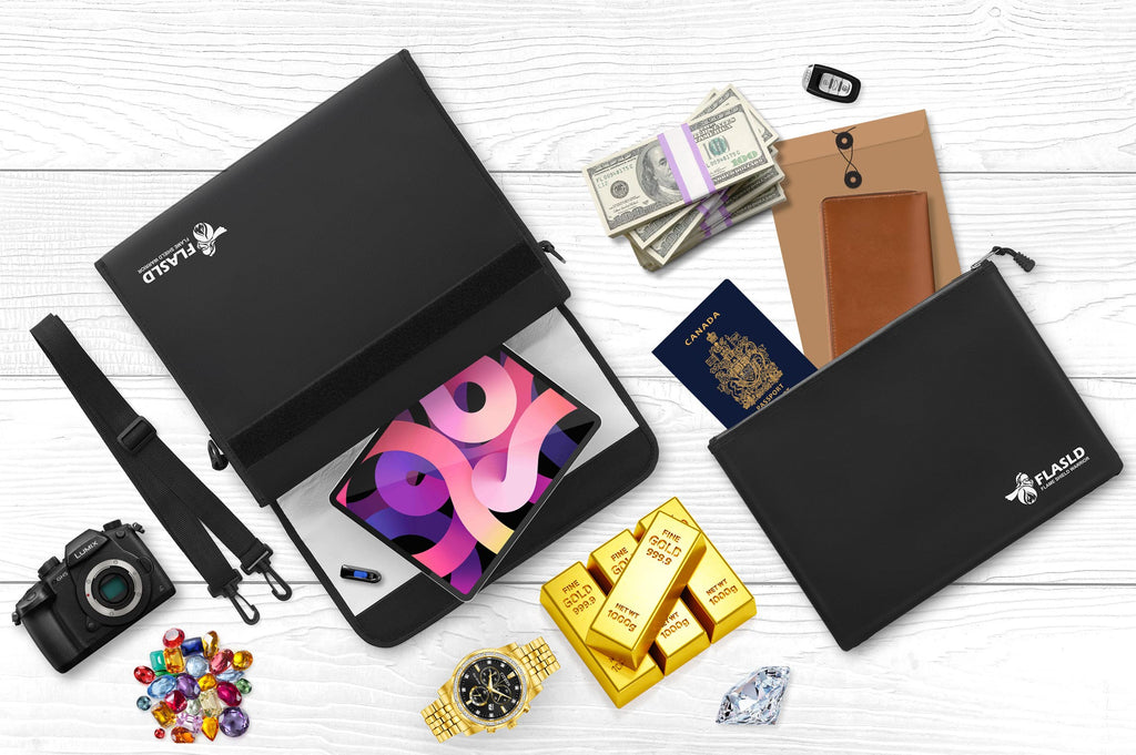 FLASLD Large Fireproof Document & Money Bags, Fireproof & Water Resistant Bag, Fireproof Folder Safe Bag for Cash, Valuables & Passport, with Silicone Coating & Zipper Closure, 60x30x30cm