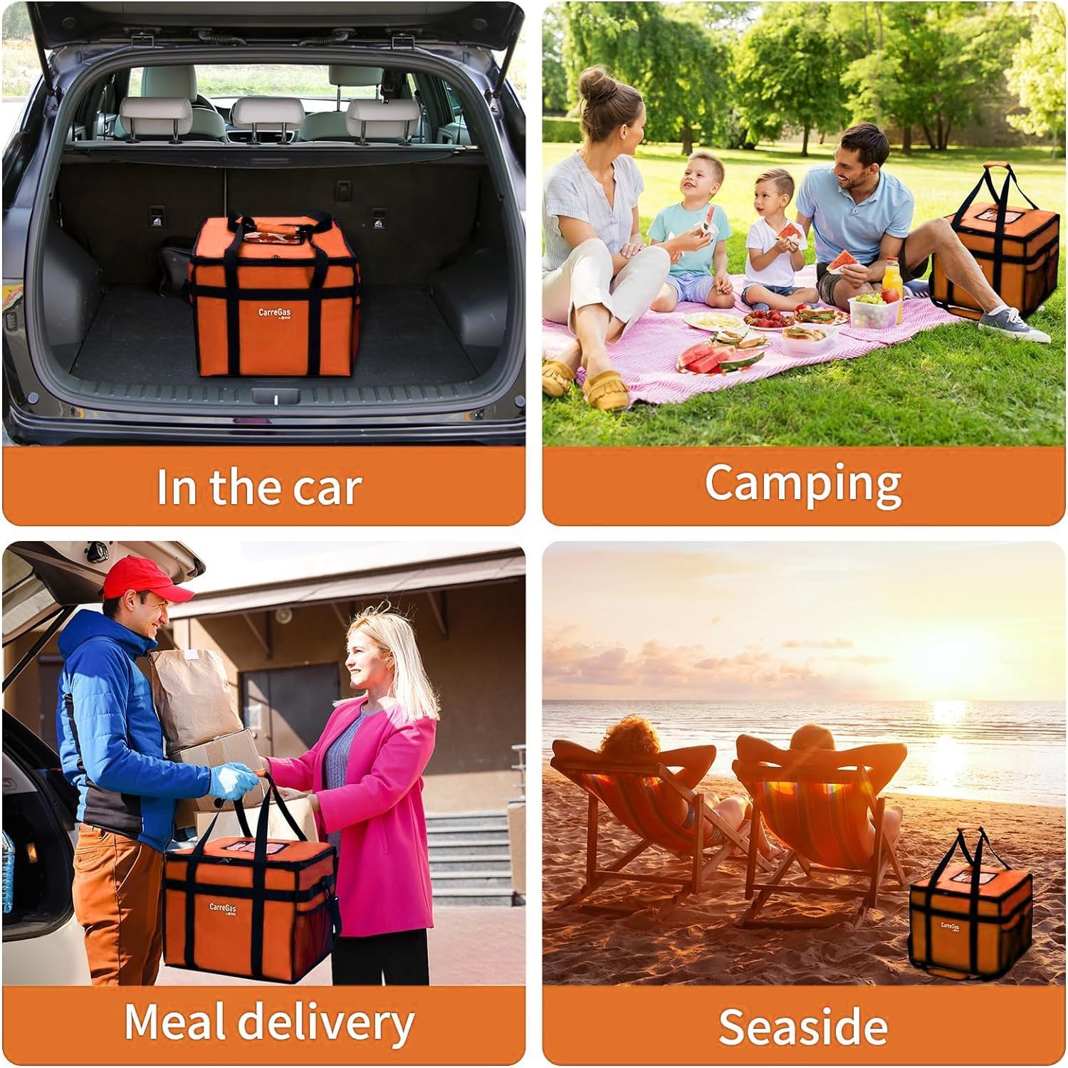 Backpack Premium Food Delivery Bag, Thermal Insulated Cooler Bag Large Capacity Suitable for Cold and Hot Food with Dividers, Takeaway Home Delivery, Suitable for Bike 40x40x43cm 68L