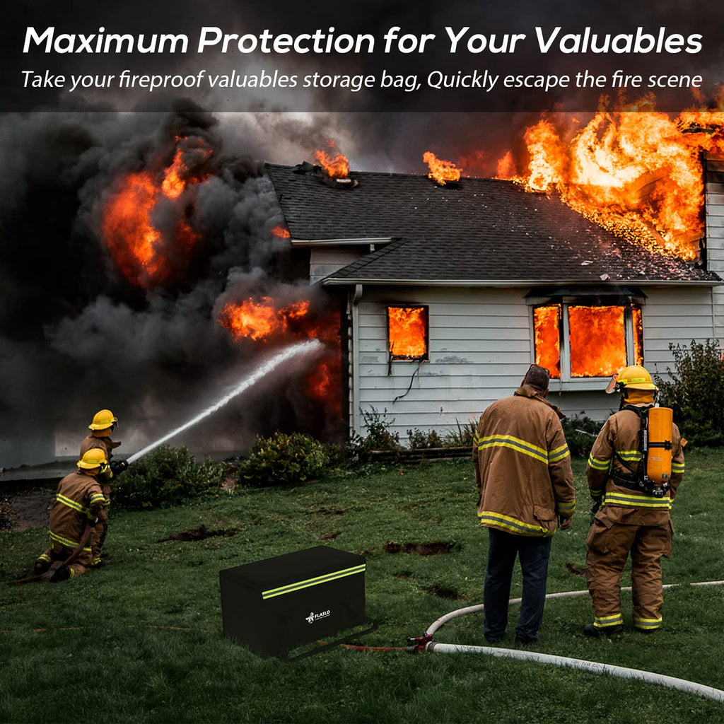 FLASLD Large Fireproof Document & Money Bags, Fireproof & Water Resistant Bag, Fireproof Folder Safe Bag for Cash, Valuables & Passport, with Silicone Coating & Zipper Closure, 60x30x30cm