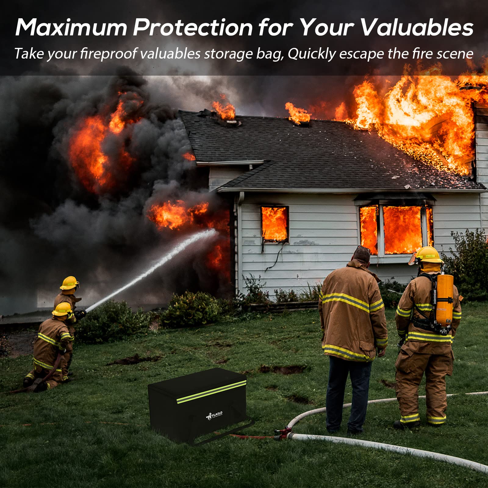 FLASLD Large Fireproof Document & Money Bags, Fireproof & Water Resistant Bag, Fireproof Folder Safe Bag for Cash, Valuables & Passport, with Silicone Coating & Zipper Closure, 60x30x30cm
