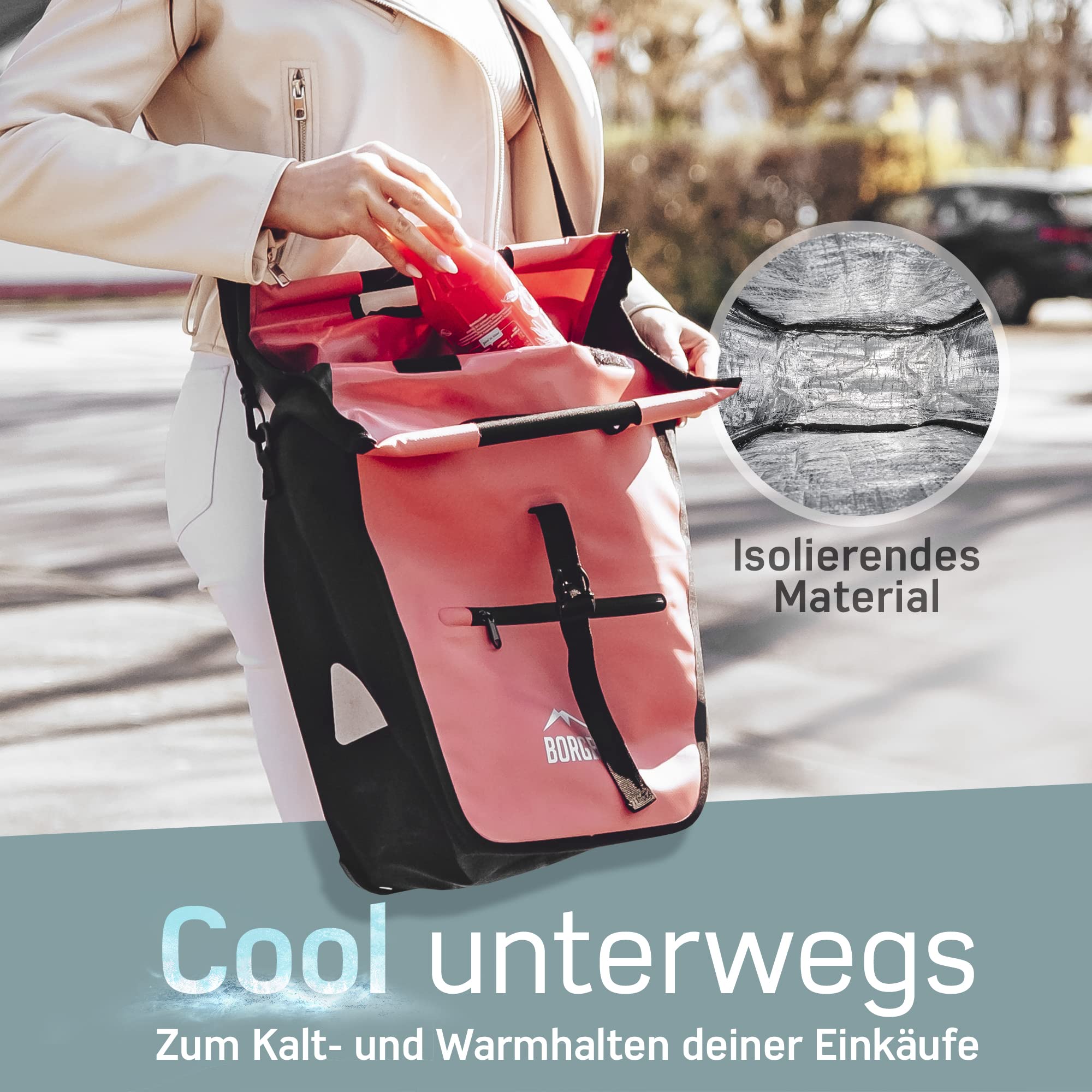 Borgen Bicycle Shopping Luggage Rack Bag - 23L with Removable Cooling Insert - Usable as Bicycle and Carrier Bag