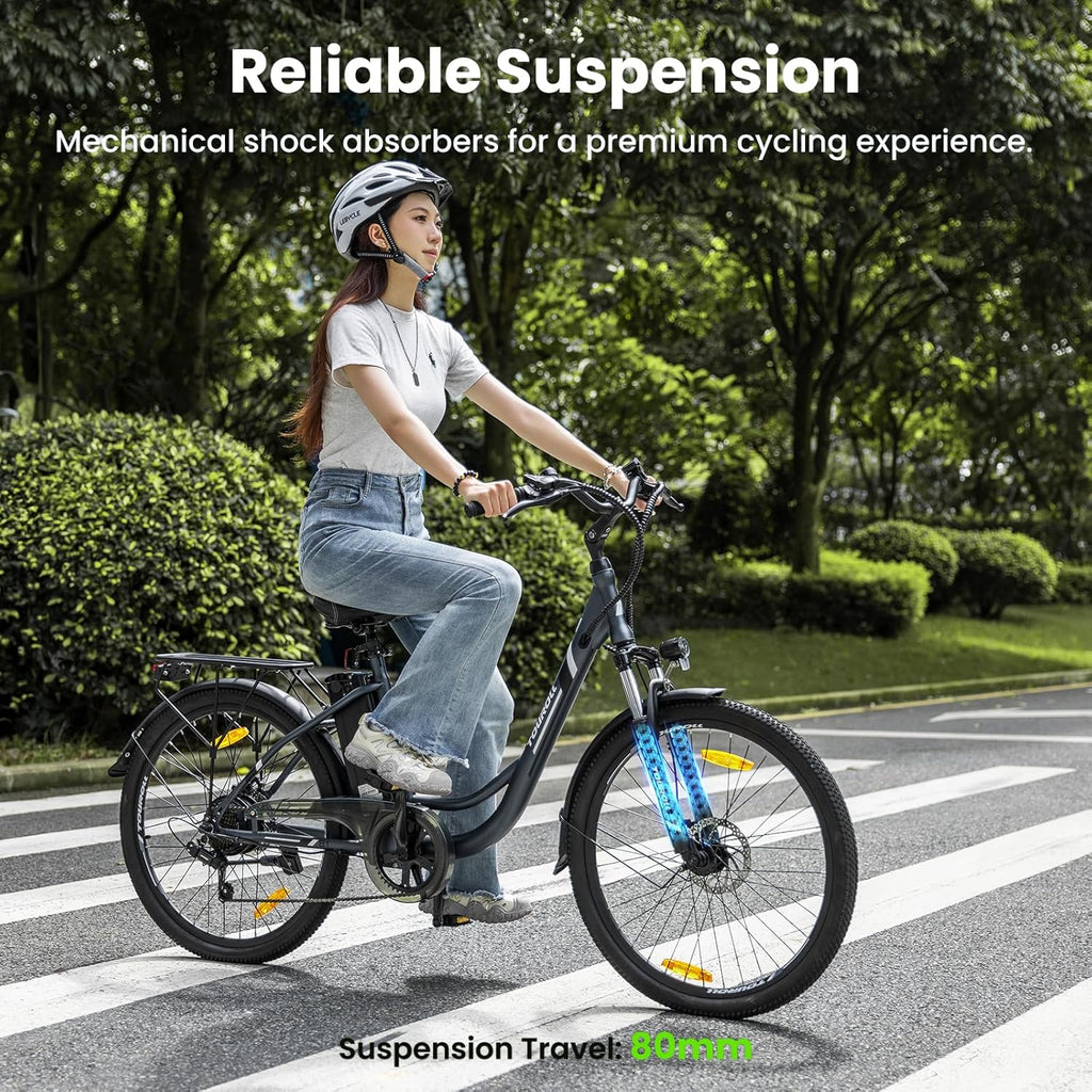 Touroll B1 Electric Bike for Adults, 26'' City Urban E-Bike, 36V 15.6Ah Removable Battery, 7 Speed Adjustable Seat Height Electric Bicycle
