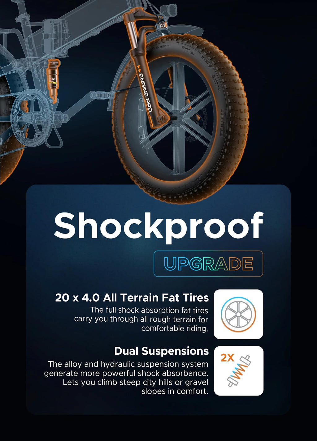 ENGWE ENGINE PRO Electric Bike Folding E-Bike for Adults, Electric Bicycle 48V 16Ah Battery, 8-Gears All -Terrain 20''*4.0 Fat Tire Electric Bicycle