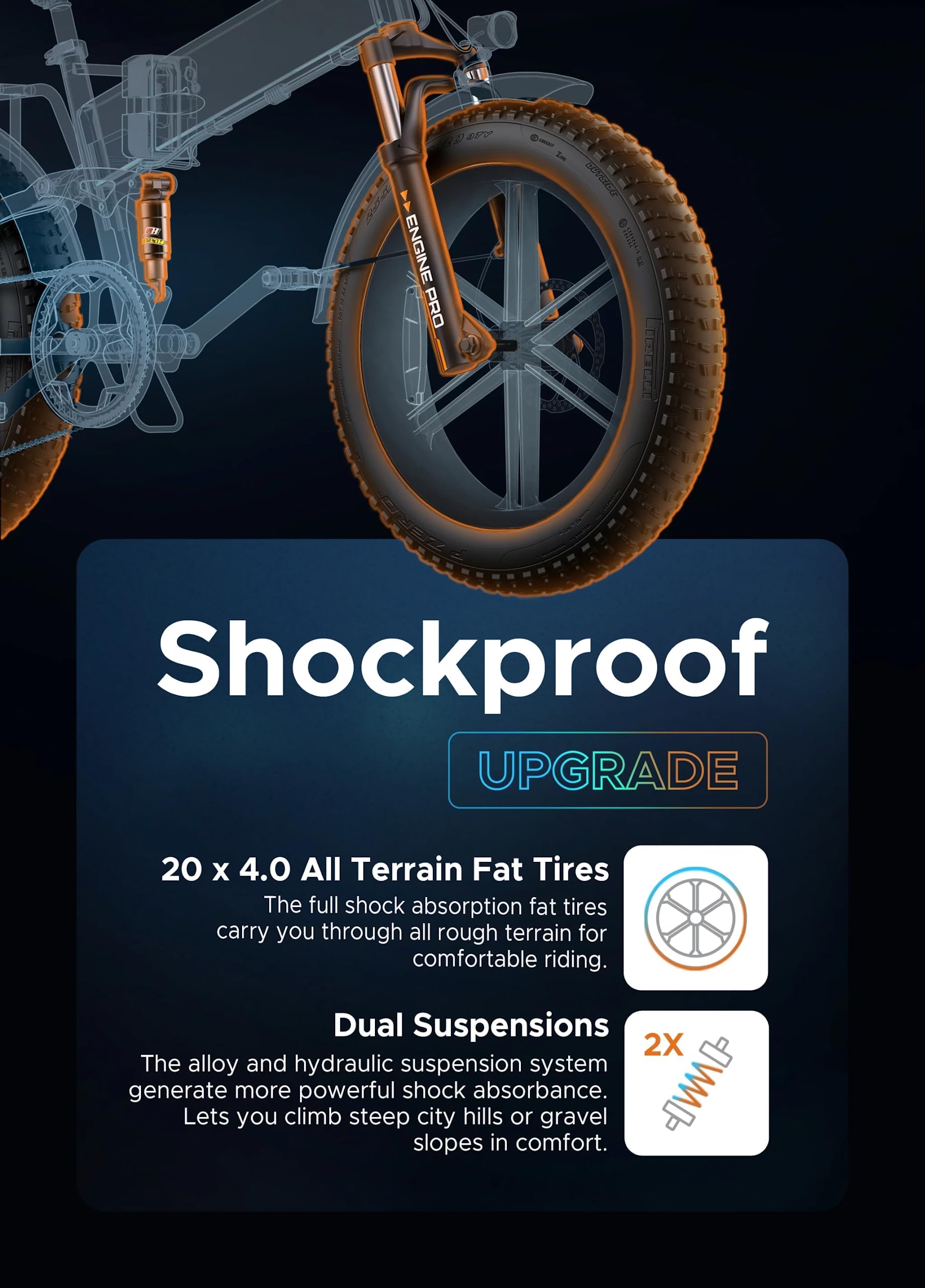 ENGWE ENGINE PRO Electric Bike Folding E-Bike for Adults, Electric Bicycle 48V 16Ah Battery, 8-Gears All -Terrain 20''*4.0 Fat Tire Electric Bicycle