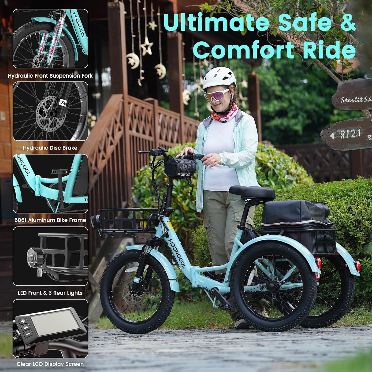 MOONCOOL Folding Electric Bike for Adults, 20" Folding Electric Trike with 36V 20AH Removable Battery, 250W Motor Electric Bicycle, LCD-Display, Range 167KM, IP65, 45NM E-Bikes with Large Baskets