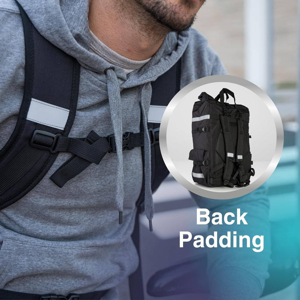 Roll-top, 54 L • Insulated Delivery Bag with Large Thermal Main Compartment • 100% Water-Repellent • Fully Foldable • Reflective Stripes • Designed for Professional Couriers