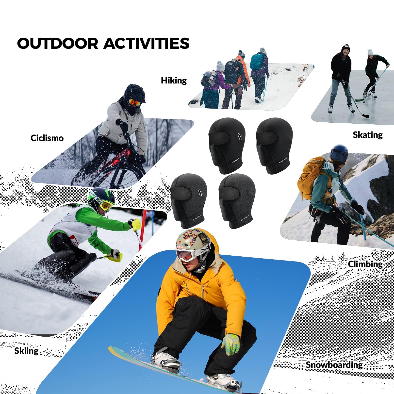 ROCKBROS Windproof Balaclava Breathable Face Cover Winter Thermal Fleece Neck Warmer Headcover Outdoor Sports Cycling Skiing Hats Fit Helmet Elastic Headwear 54-62CM