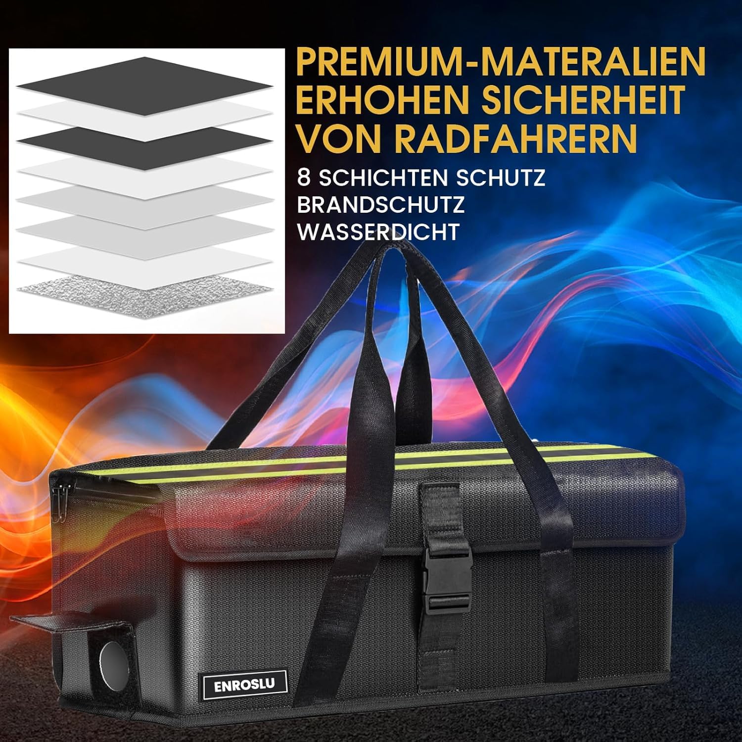 Ebike Battery Bag, 8 Layers Fire Protection, Fireproof Battery Bag up to 1800°C, Waterproof, Explosion-Proof, Transport, Charging