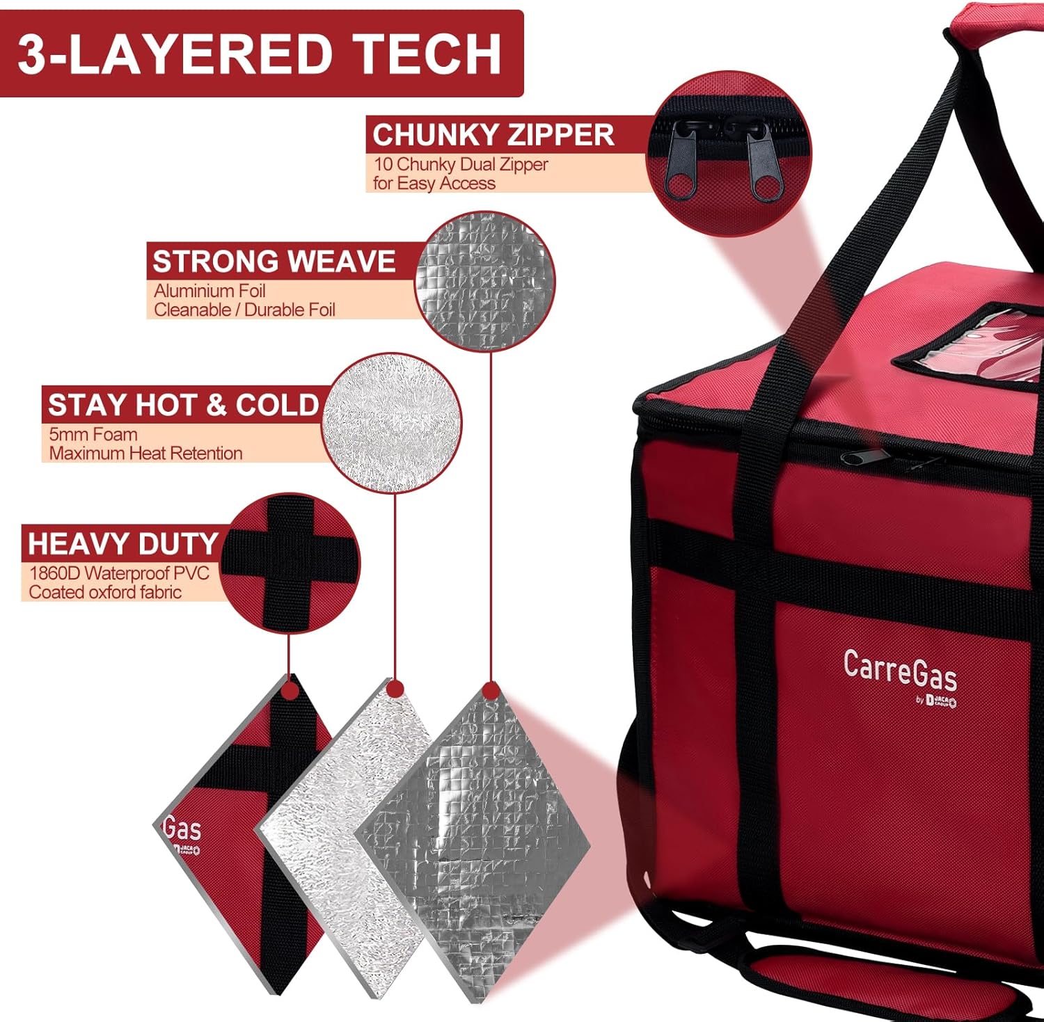 Backpack Premium Food Delivery Bag, Thermal Insulated Cooler Bag Large Capacity Suitable for Cold and Hot Food with Dividers, Takeaway Home Delivery, Suitable for Bike 40x40x43cm 68L