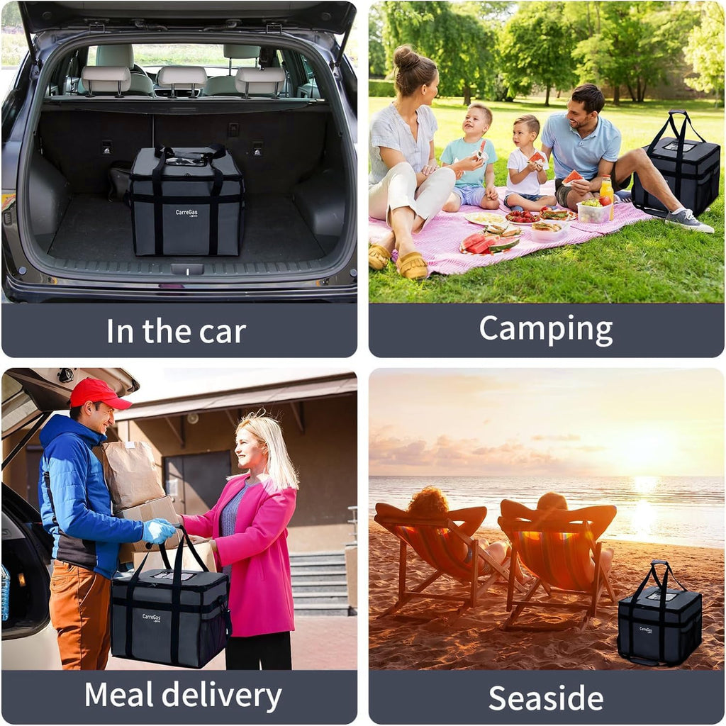 Backpack Premium Food Delivery Bag, Thermal Insulated Cooler Bag Large Capacity Suitable for Cold and Hot Food with Dividers, Takeaway Home Delivery, Suitable for Bike 40x40x43cm 68L