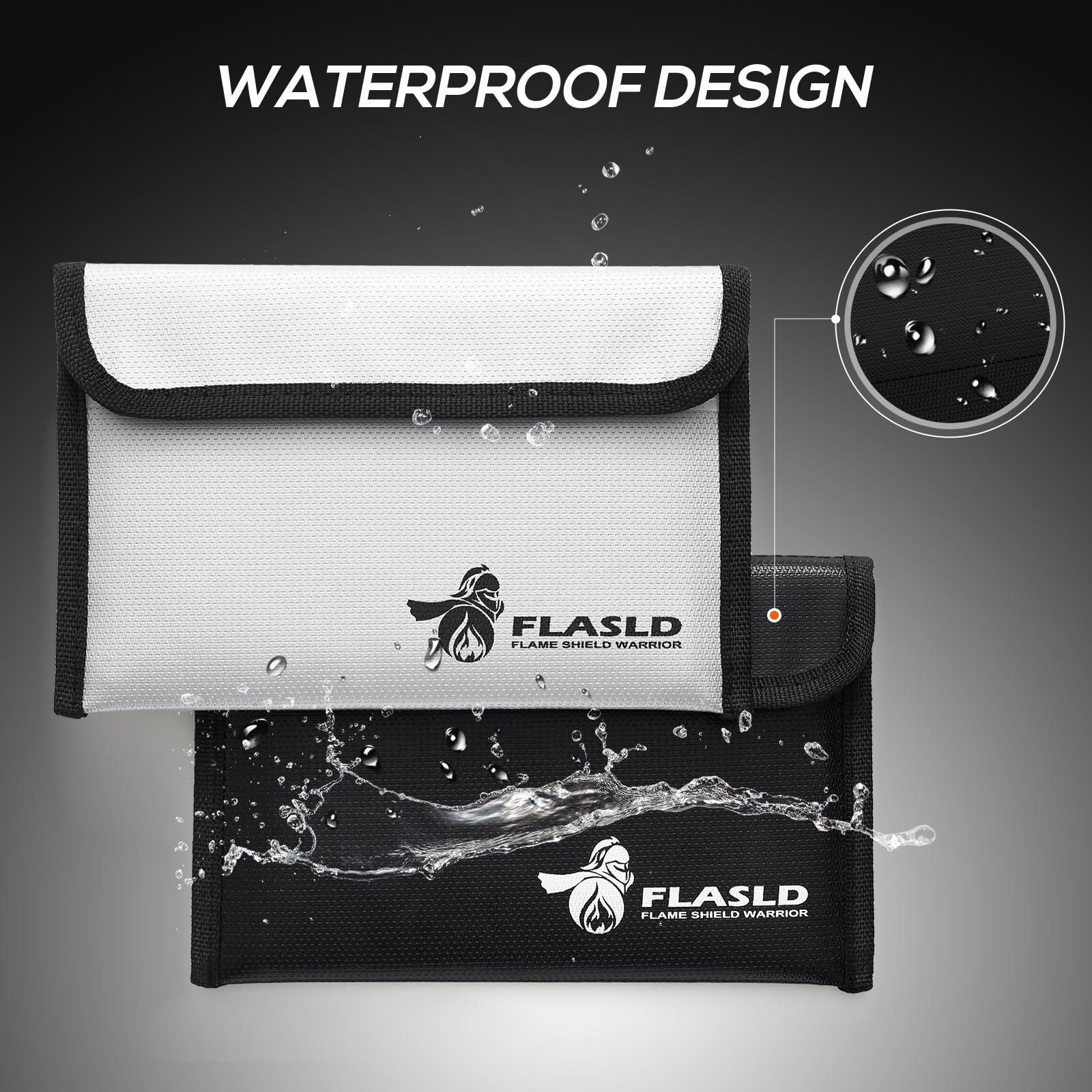 FLASLD Large Fireproof Document & Money Bags, Fireproof & Water Resistant Bag, Fireproof Folder Safe Bag for Cash, Valuables & Passport, with Silicone Coating & Zipper Closure, 60x30x30cm