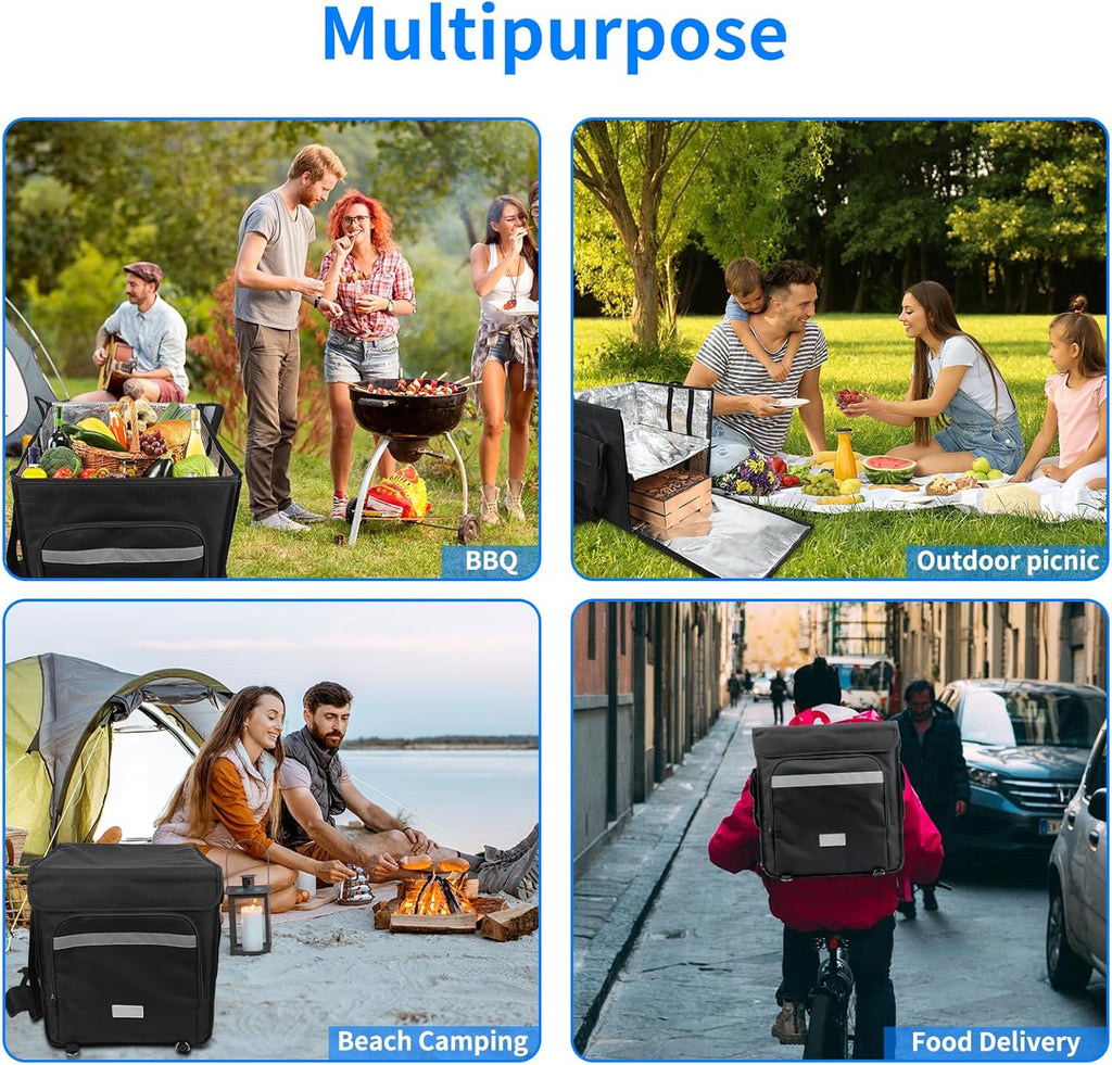 Backpack Premium Food Delivery Bag, Thermal Insulated Cooler Bag Large Capacity Suitable for Cold and Hot Food with Dividers, Takeaway Home Delivery, Suitable for Bike 40x40x43cm 68L