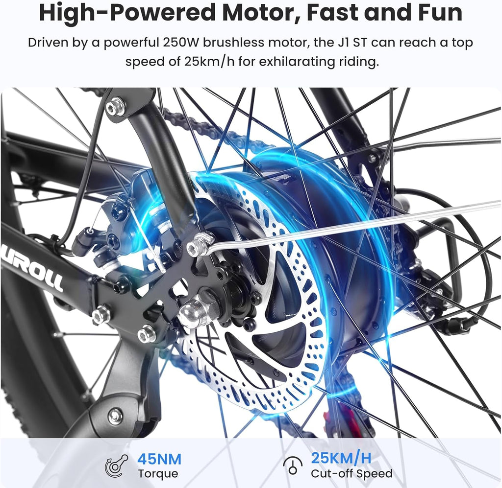 Touroll J1 ST 27.5" Electric Bike for Adults, 7 Speed Electric Bicycle with 36V 15.6Ah Removable Battery, 100km Range Pedal Assist City E Bike for Commute and Trekking, LCD Display, Dual Disc Brake