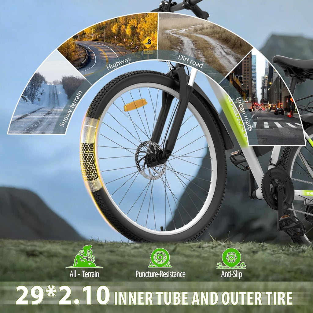 Mens Electric Bike 29" Off-Road & City E Bike, 250W Motor, 36V 15Ah Battery, 25km/h, 21-Speed, Hydraulic Suspension, 180mm Disc Brake, LED Display & Headlight, Up to 90km Range, 150kg Max Load