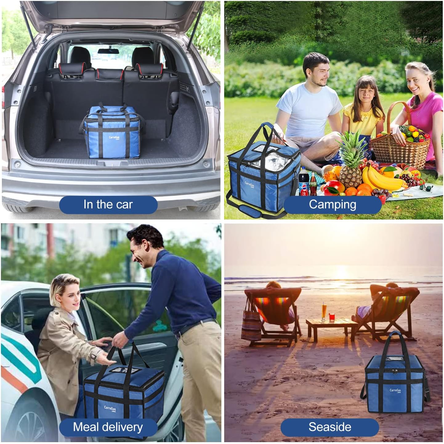 Backpack Premium Food Delivery Bag, Thermal Insulated Cooler Bag Large Capacity Suitable for Cold and Hot Food with Dividers, Takeaway Home Delivery, Suitable for Bike 40x40x43cm 68L