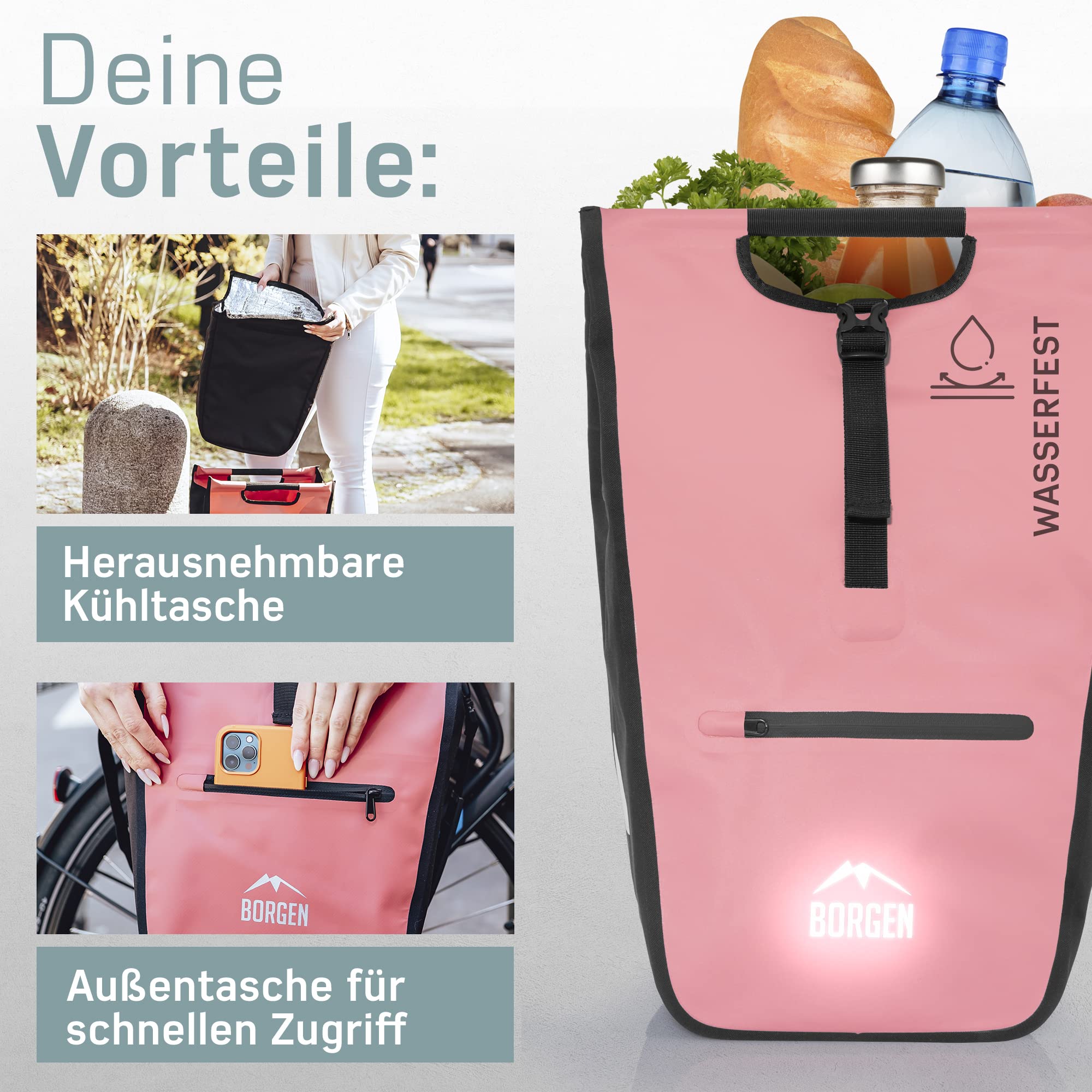 Borgen Bicycle Shopping Luggage Rack Bag - 23L with Removable Cooling Insert - Usable as Bicycle and Carrier Bag