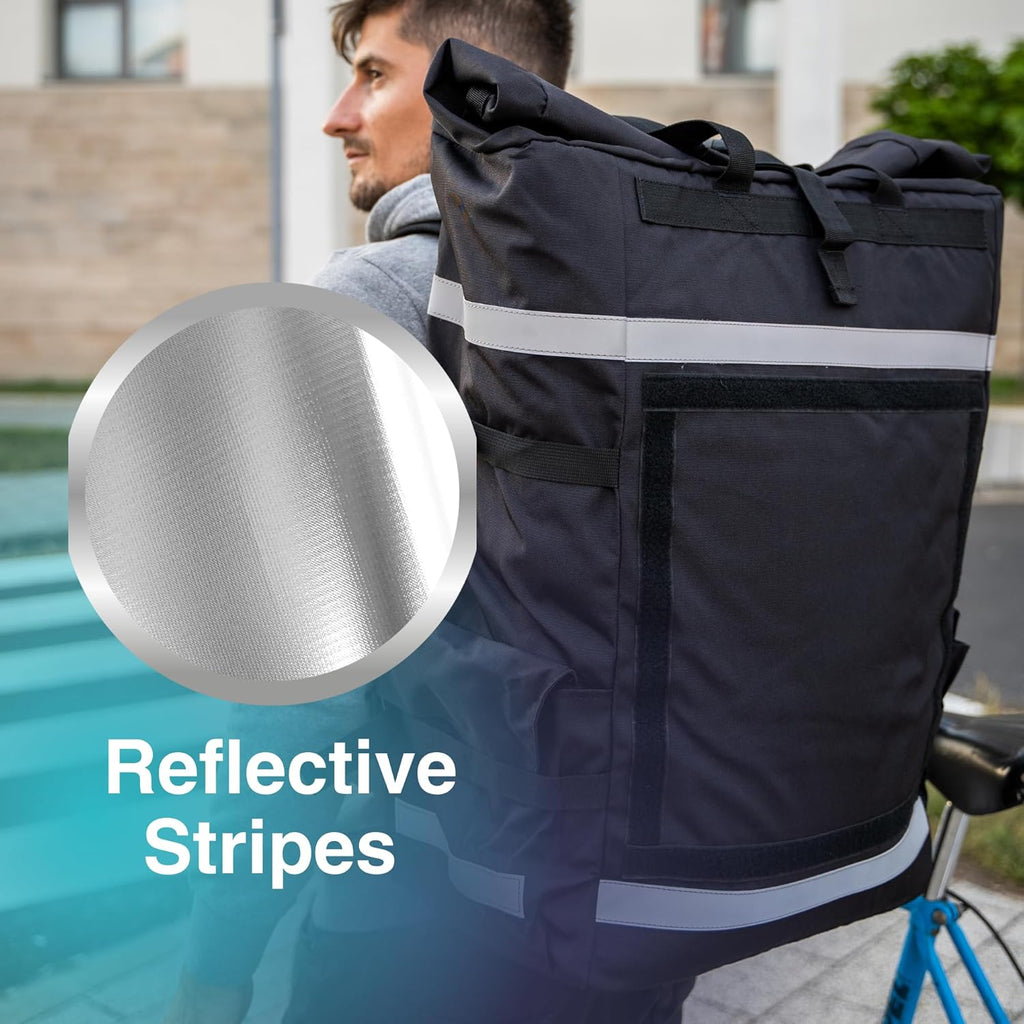 Roll-top, 54 L • Insulated Delivery Bag with Large Thermal Main Compartment • 100% Water-Repellent • Fully Foldable • Reflective Stripes • Designed for Professional Couriers