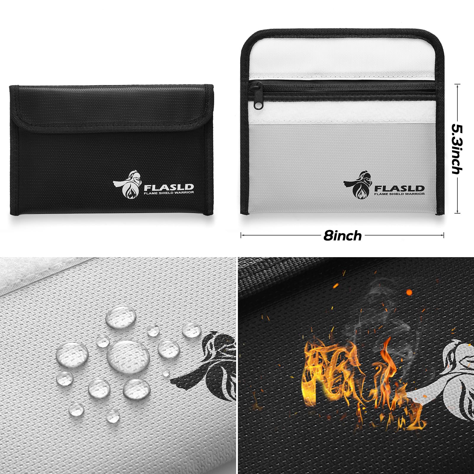 FLASLD Large Fireproof Document & Money Bags, Fireproof & Water Resistant Bag, Fireproof Folder Safe Bag for Cash, Valuables & Passport, with Silicone Coating & Zipper Closure, 60x30x30cm