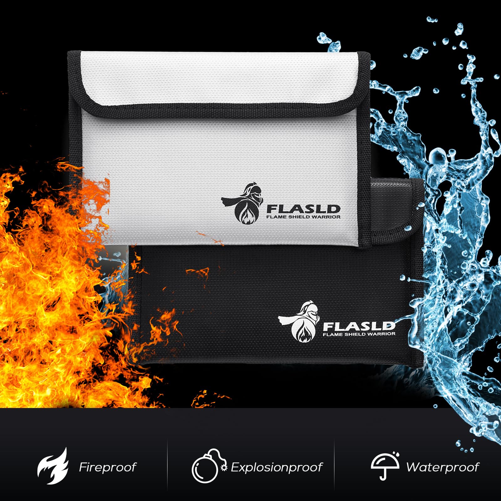 FLASLD Large Fireproof Document & Money Bags, Fireproof & Water Resistant Bag, Fireproof Folder Safe Bag for Cash, Valuables & Passport, with Silicone Coating & Zipper Closure, 60x30x30cm