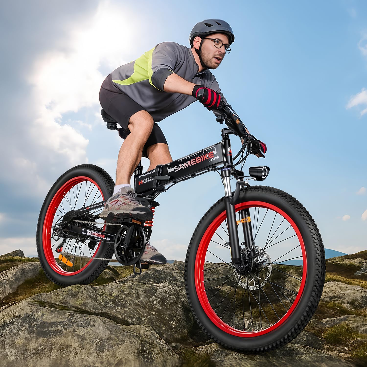 SAMEBIKE Mountain Electric Bicycle for Adults Removable 48V15H Battery 26 Inch Folding Electric Bikes with Color LCD Display SHIMANO 7 Speed Ebikes Black