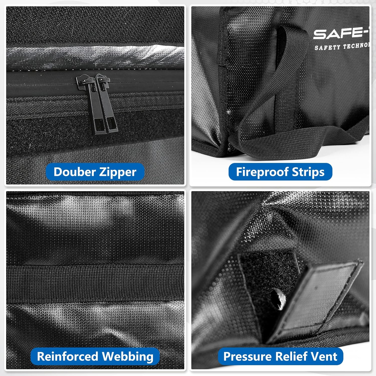 SAFE TECH Upgraded NHS Approved Lithium Battery Bag, Tested to SGS 800°C Fire Proof Battery Storage Bag, 14″ x 7.8 ” x 9.5″ Large Lipo Safe Storage Explosion Proof Fire Containment PED