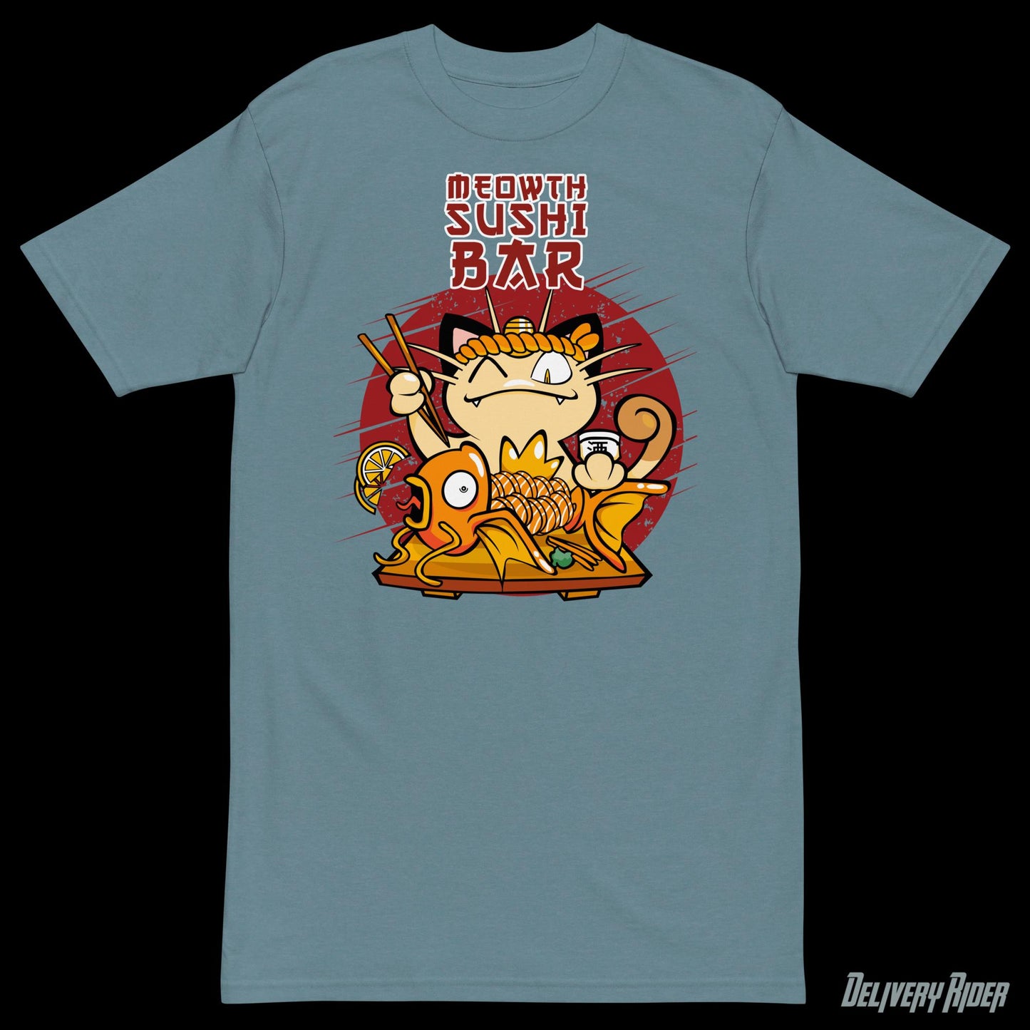 Meowth Sushi Bar Men’s premium heavyweight tee