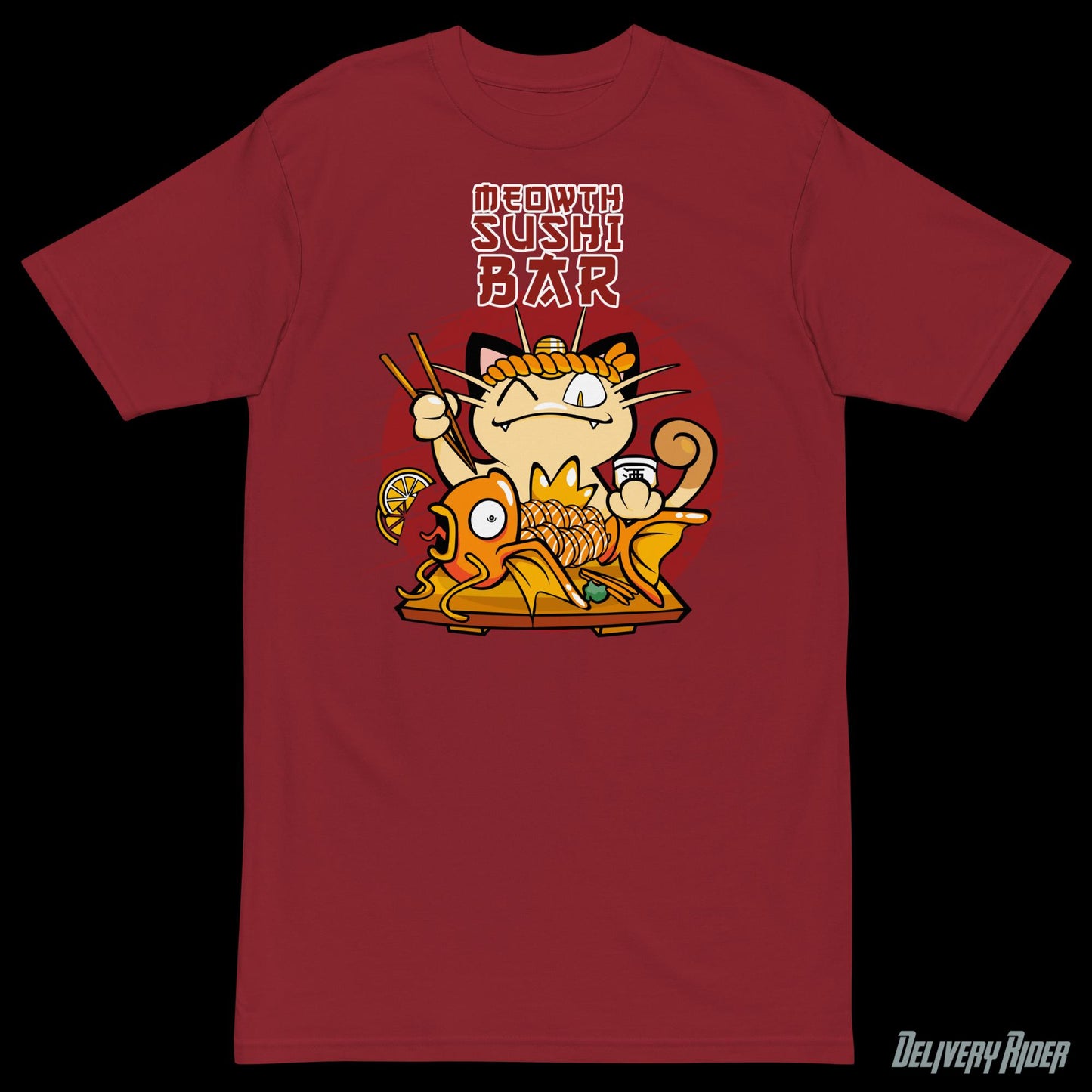 Meowth Sushi Bar Men’s premium heavyweight tee