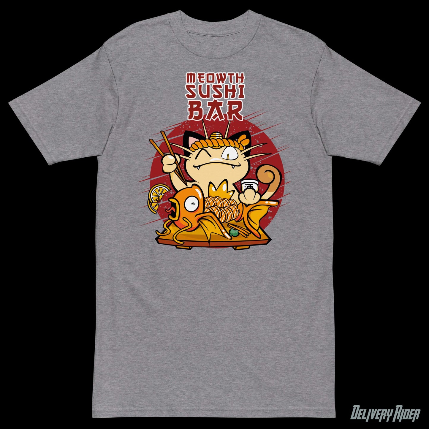 Meowth Sushi Bar Men’s premium heavyweight tee